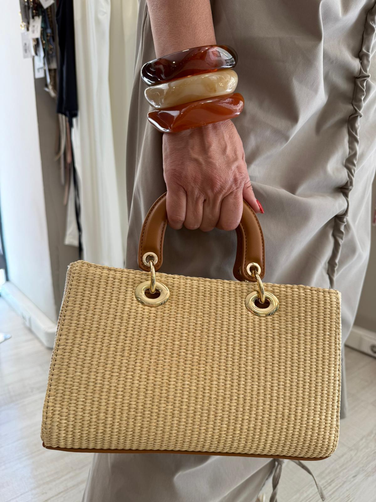 Bolso Mano Rafia Asas rígidas