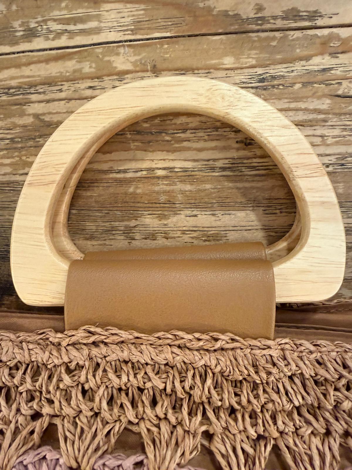 Bolso Crochet Fibra Natural Asas Madera