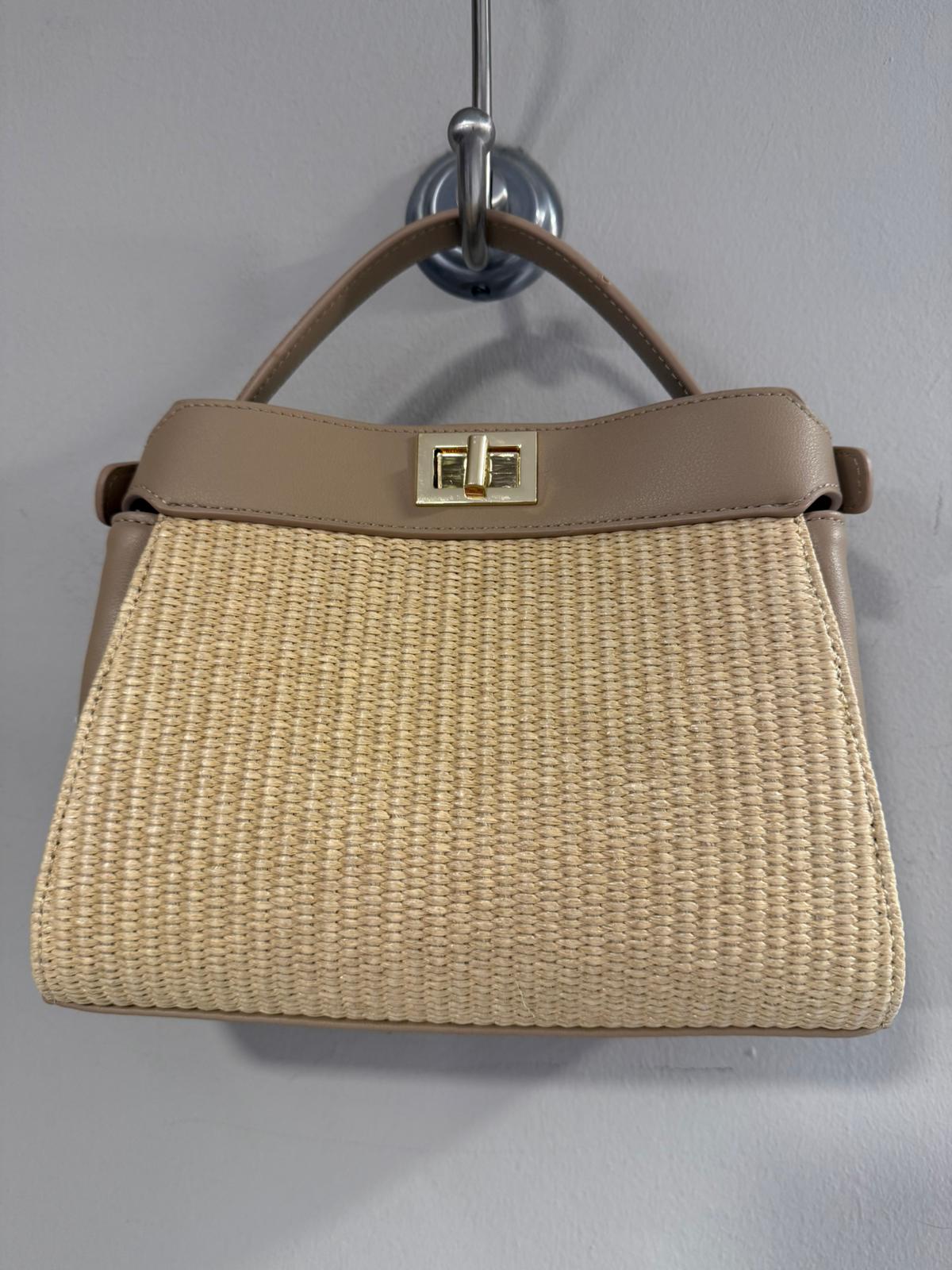 Bolso Rafia Combi Piel Sintética Topo