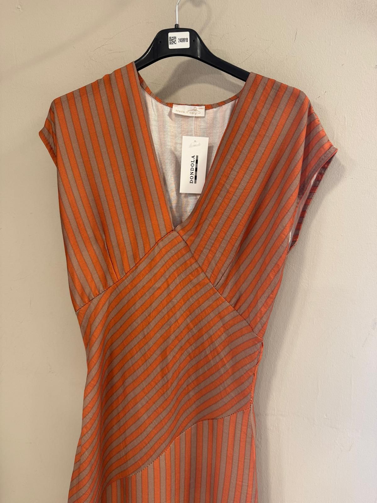 Vestido Rayas Escote Pico con Pieza Cruzada