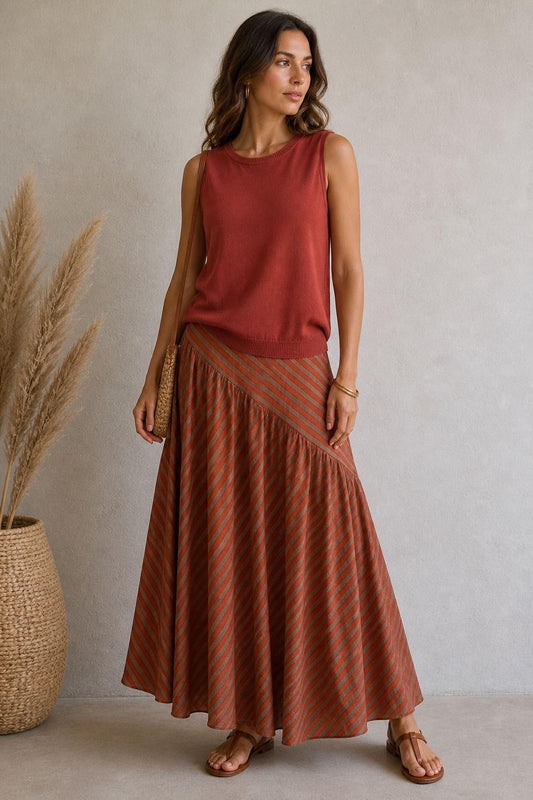 Falda Rayas Naranja con Topo