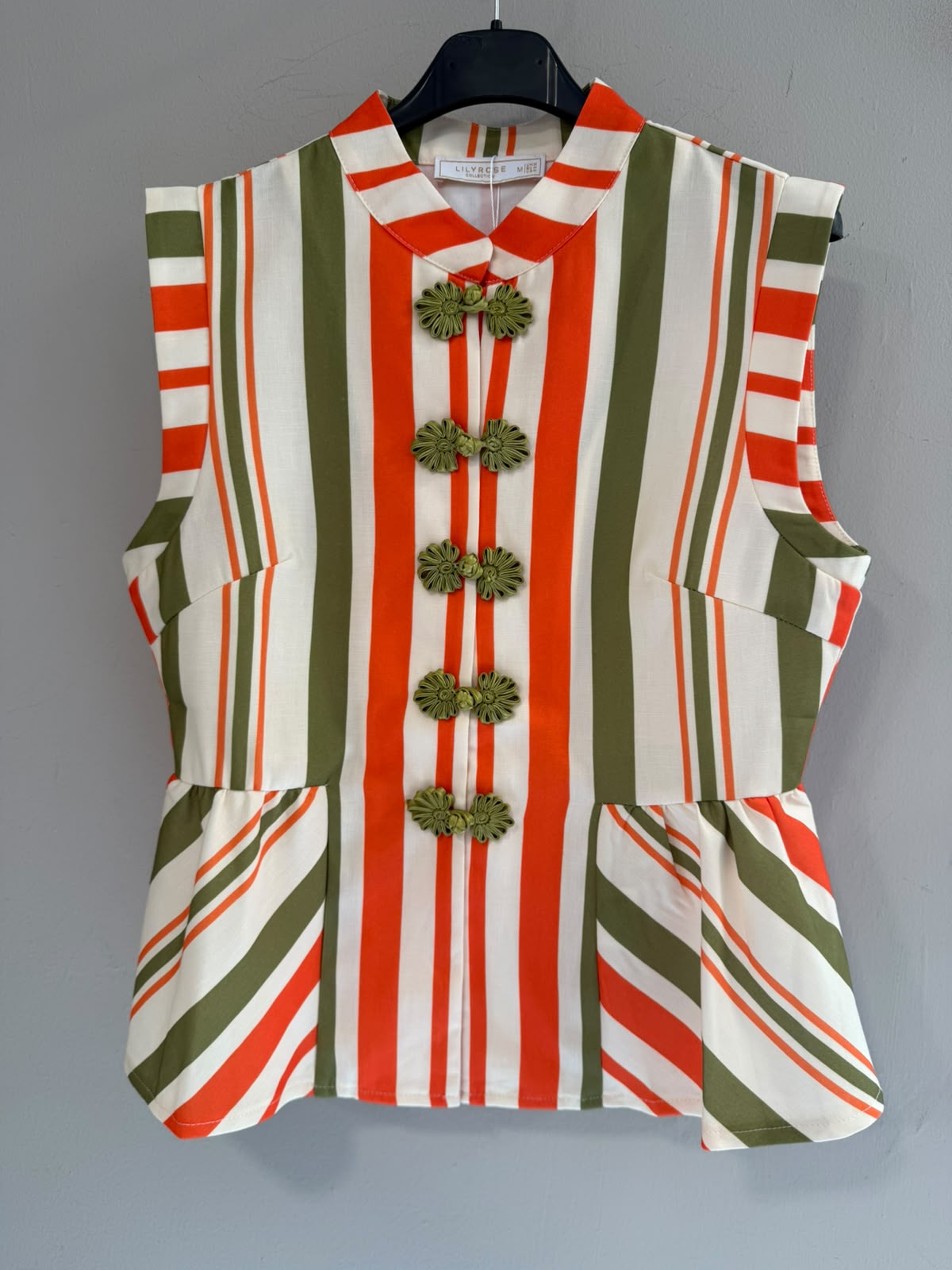 Chaleco rayas naranjas/verdes acabado peplum