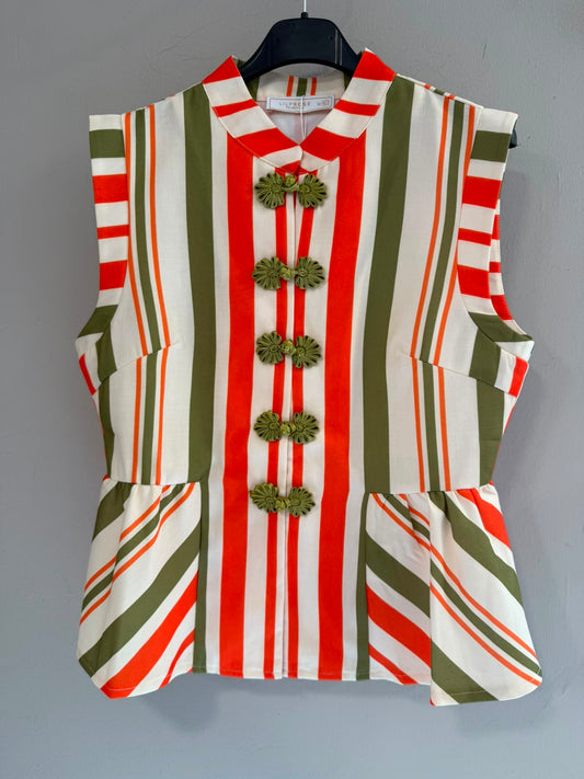 Chaleco rayas naranjas/verdes acabado peplum