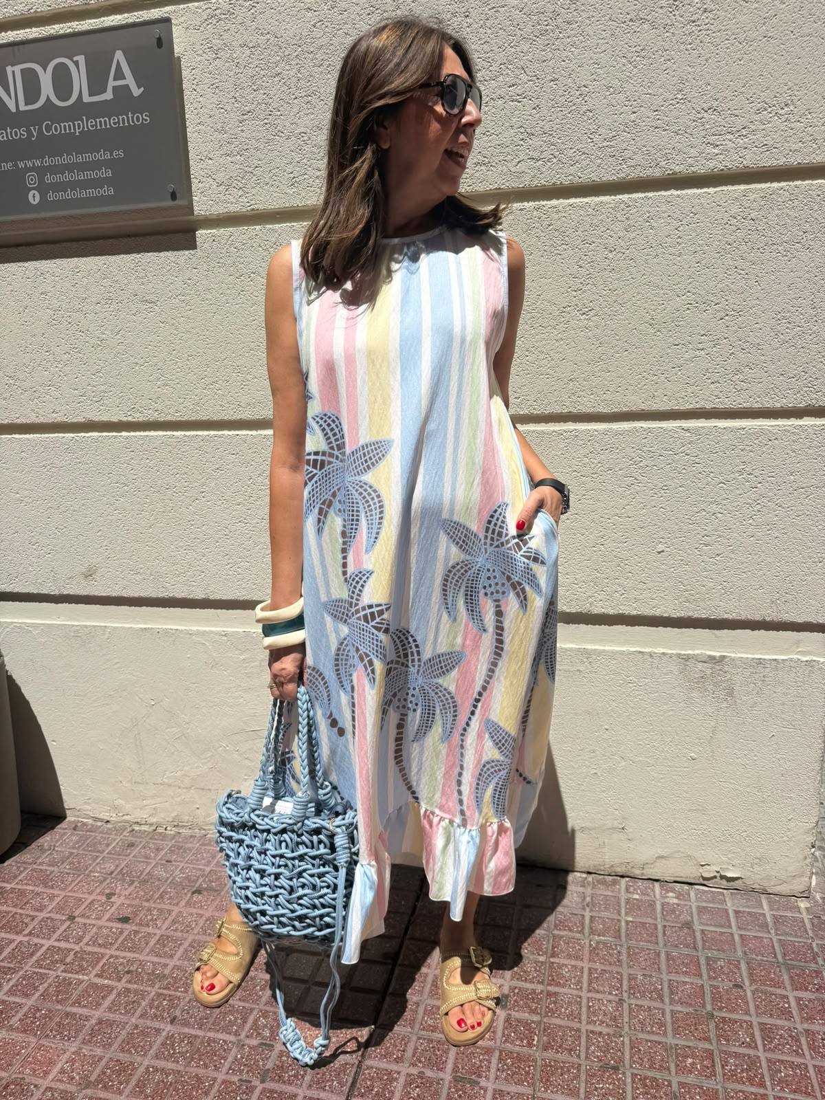 Vestido Palmeras rayas tonos pastel