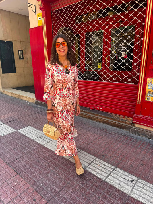 Vestido caftán punto seda tribal