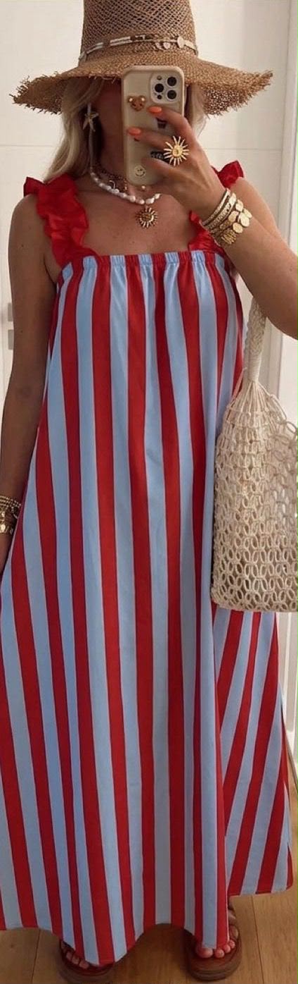 VESTIDO RAYAS TIRANTES VOLANTES