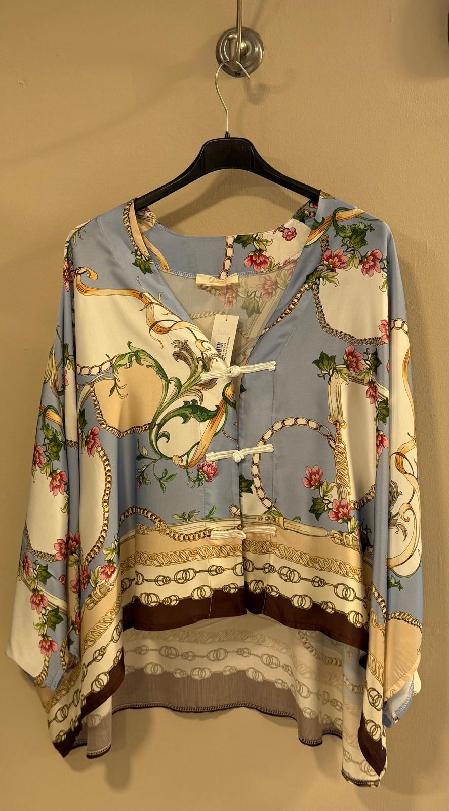 Kimono oriental satinado floral cadenas