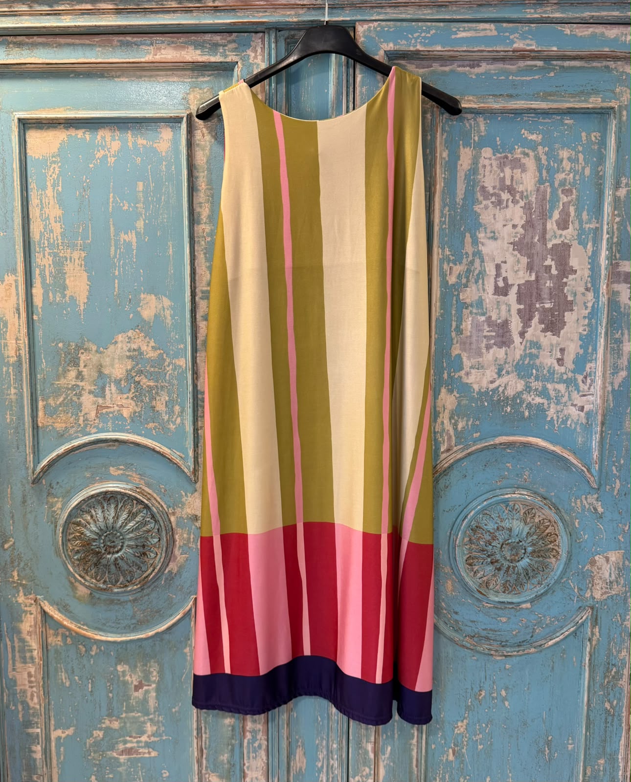 Vestido Corto seda fría Rayas verde oliva