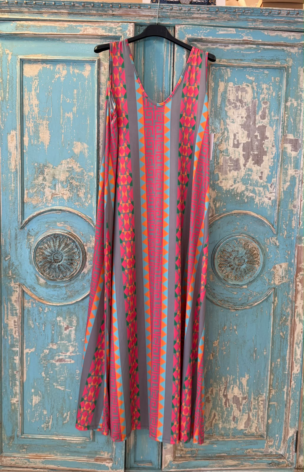 Vestido Largo Estampado Étnico Punto Seda Frío