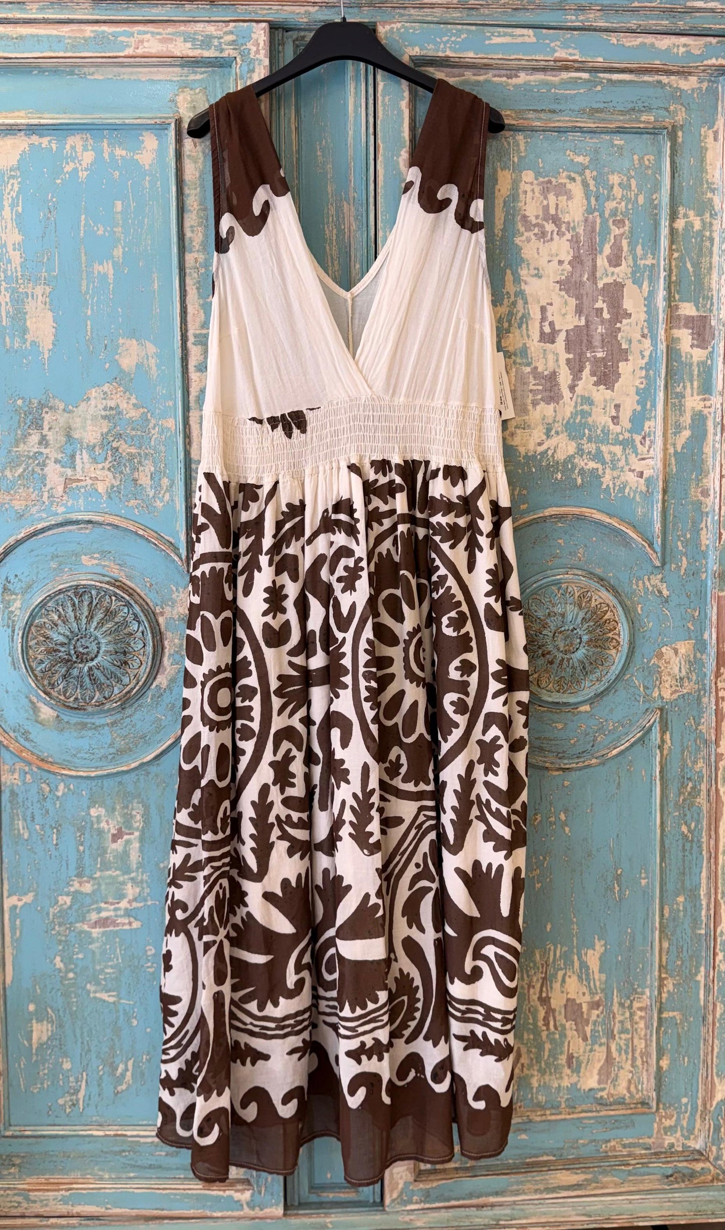 Vestido tirantes crudo estampado marrón