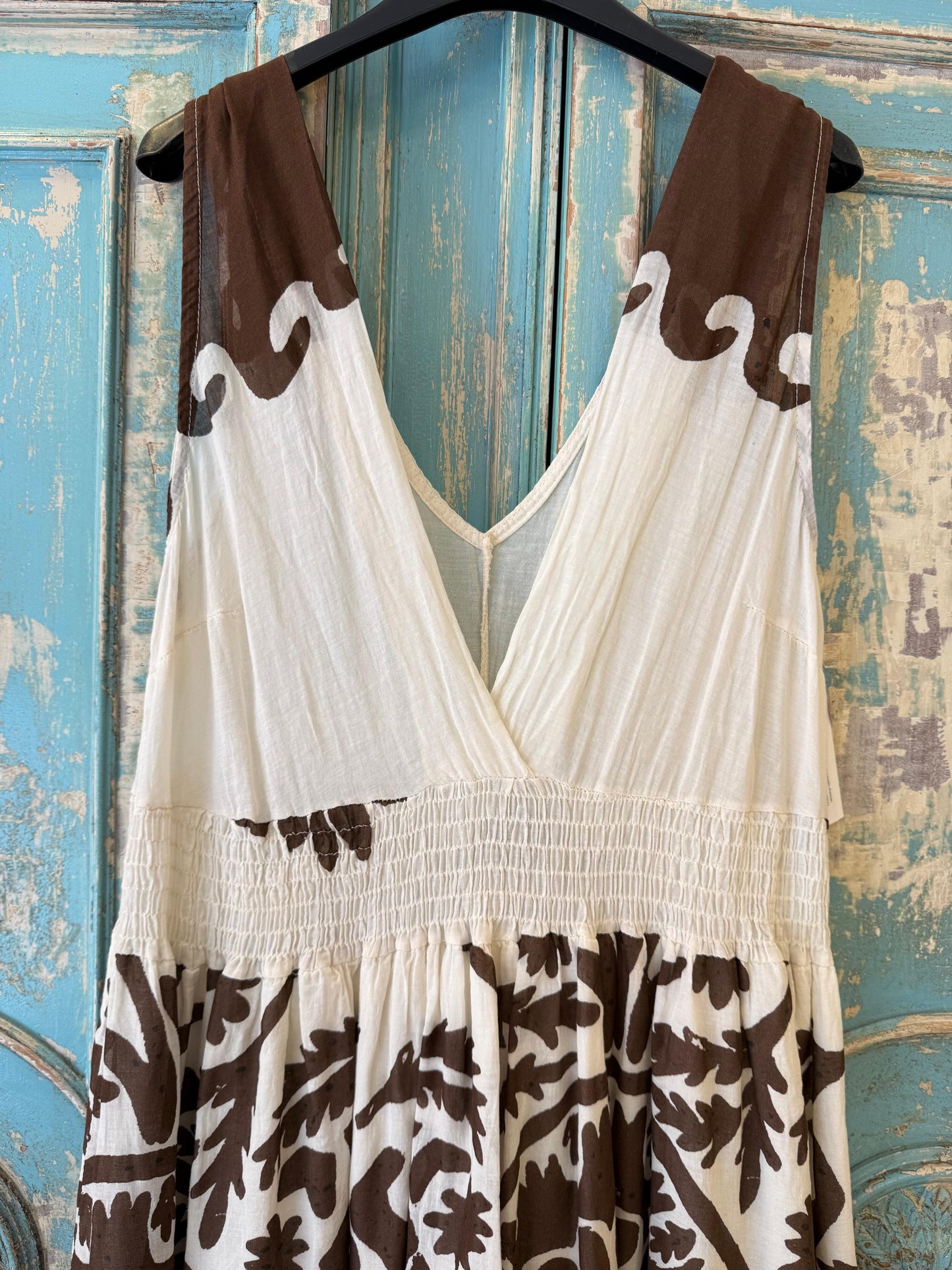 Vestido tirantes crudo estampado marrón