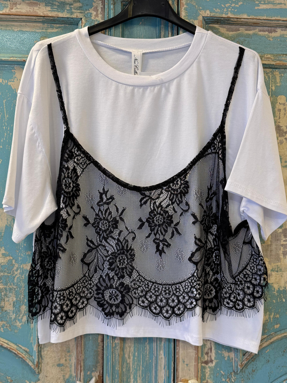 Camiseta M/C con top superpuesto de encaje