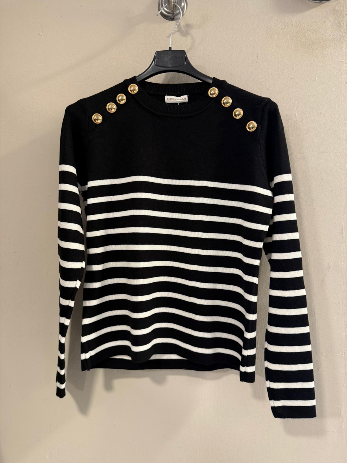 Jersey Rayas Marineras con Botones Dorados - Blanco y Negro | Dondola