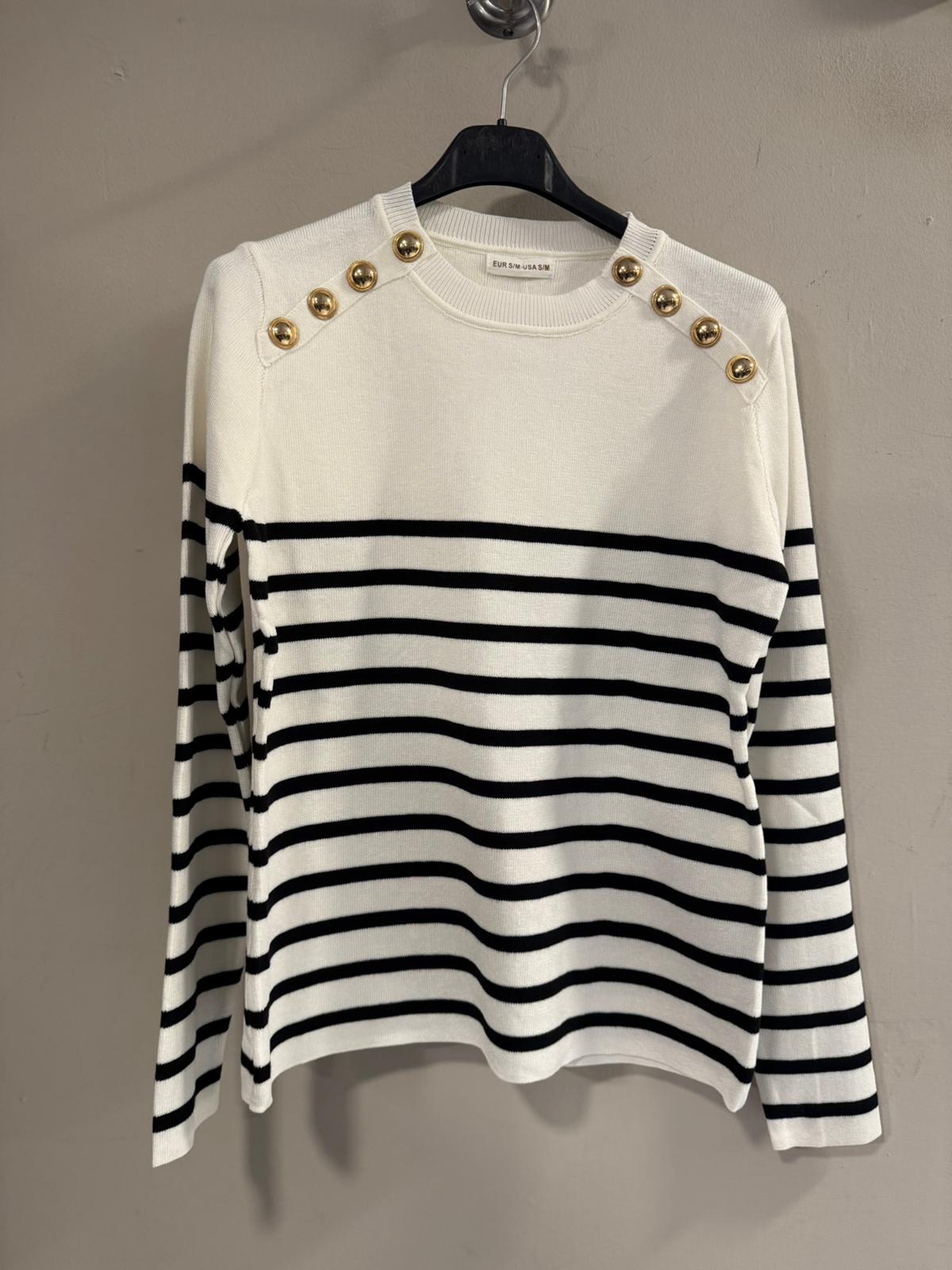Jersey Rayas Marineras con Botones Dorados - Blanco y Negro | Dondola