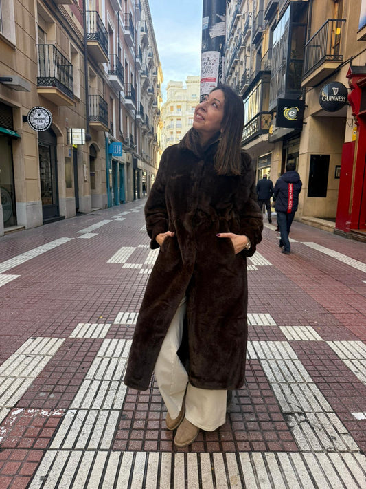 Abrigo Largo Efecto Visón Rasado Mujer - Pelo Premium Marrón | Dondola