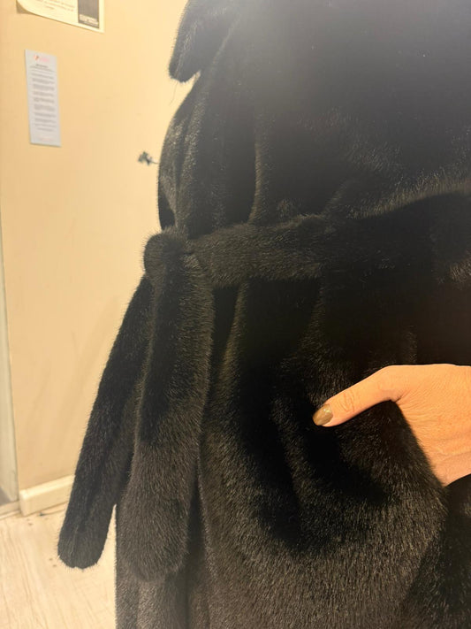 Abrigo Efecto Visón Negro - Pelo Sintético 100% Poliéster