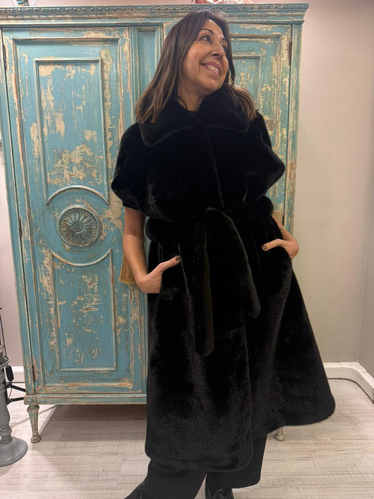 Abrigo Efecto Visón Negro - Pelo Sintético 100% Poliéster