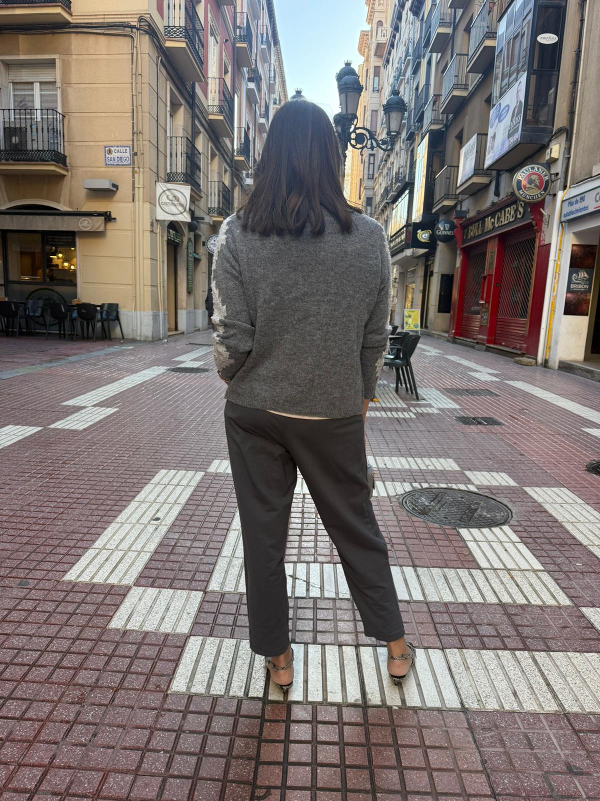 Jersey  Gris Rombos Cuello Perkins - Lana y Acrílico