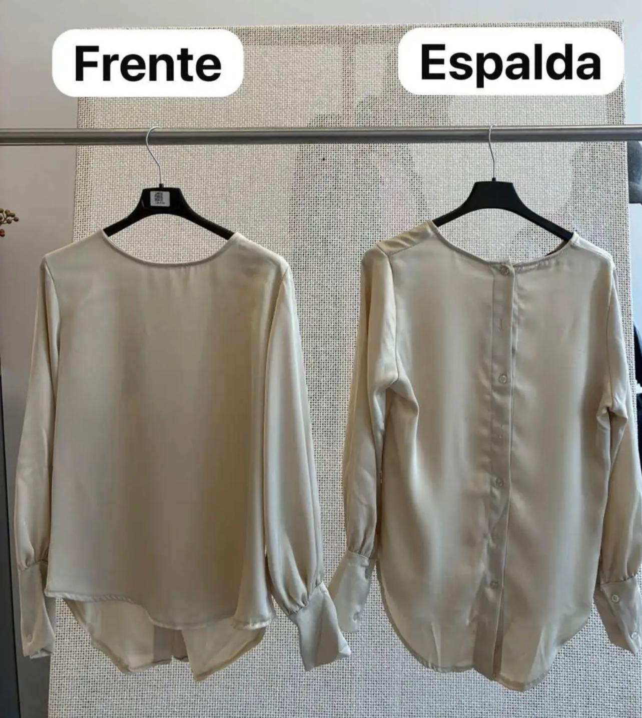 Blusa Satinada Asimétrica con Mangas Abullonadas