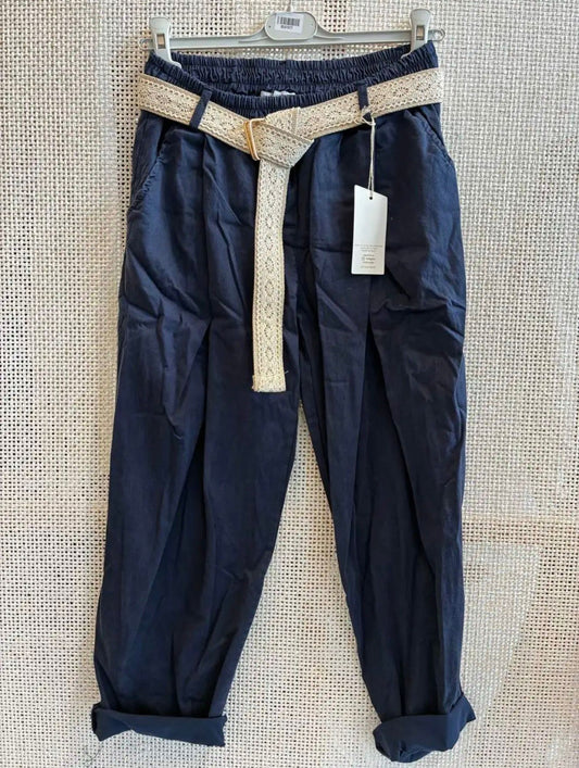 Pantalón Tiro Bajo Elástico con Cinturón