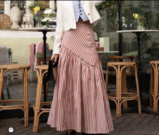 Falda Midi Rayas Burdeos