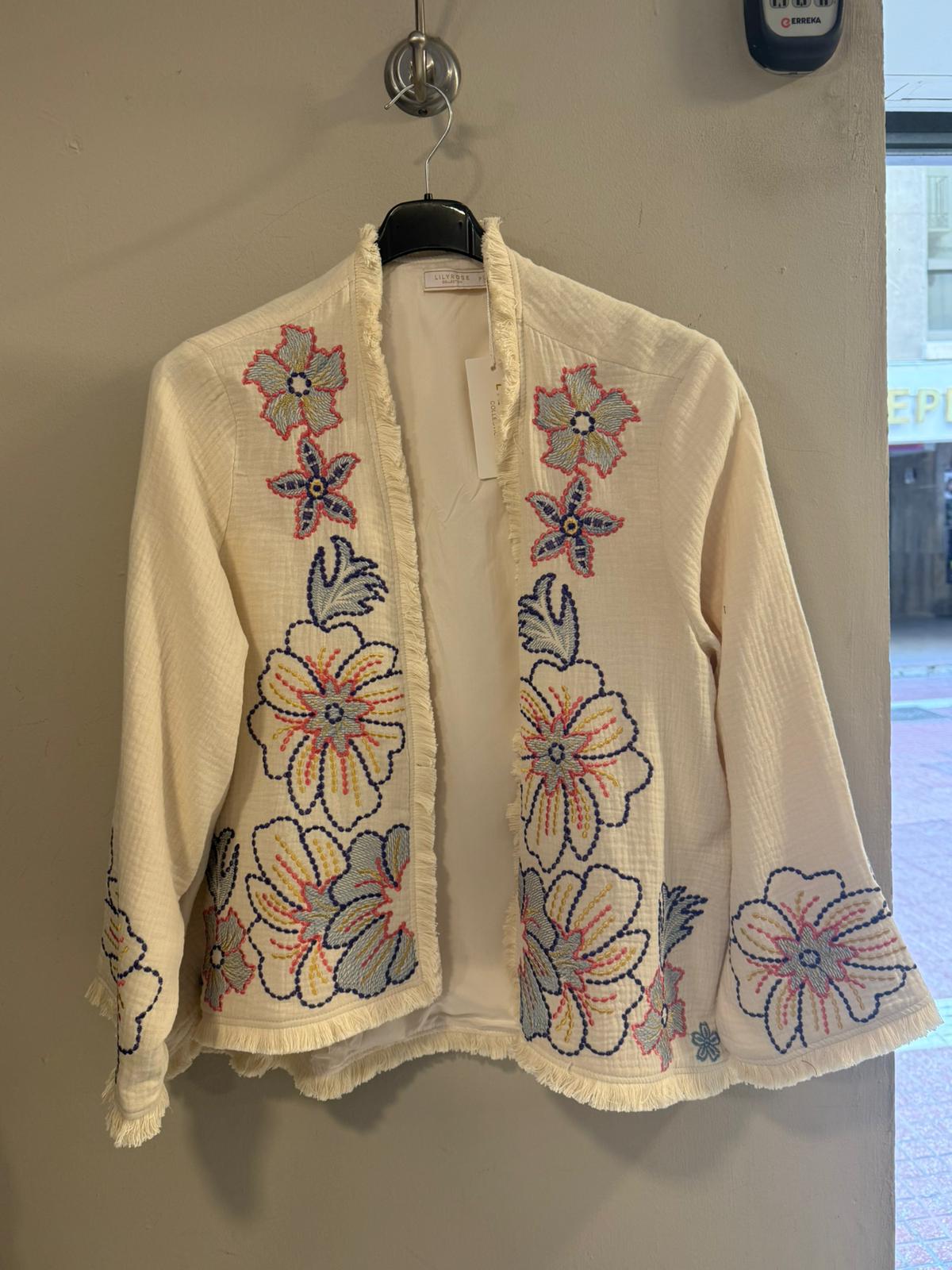 Kimono Florencia - Bordado Floral Multicolor con Flecos