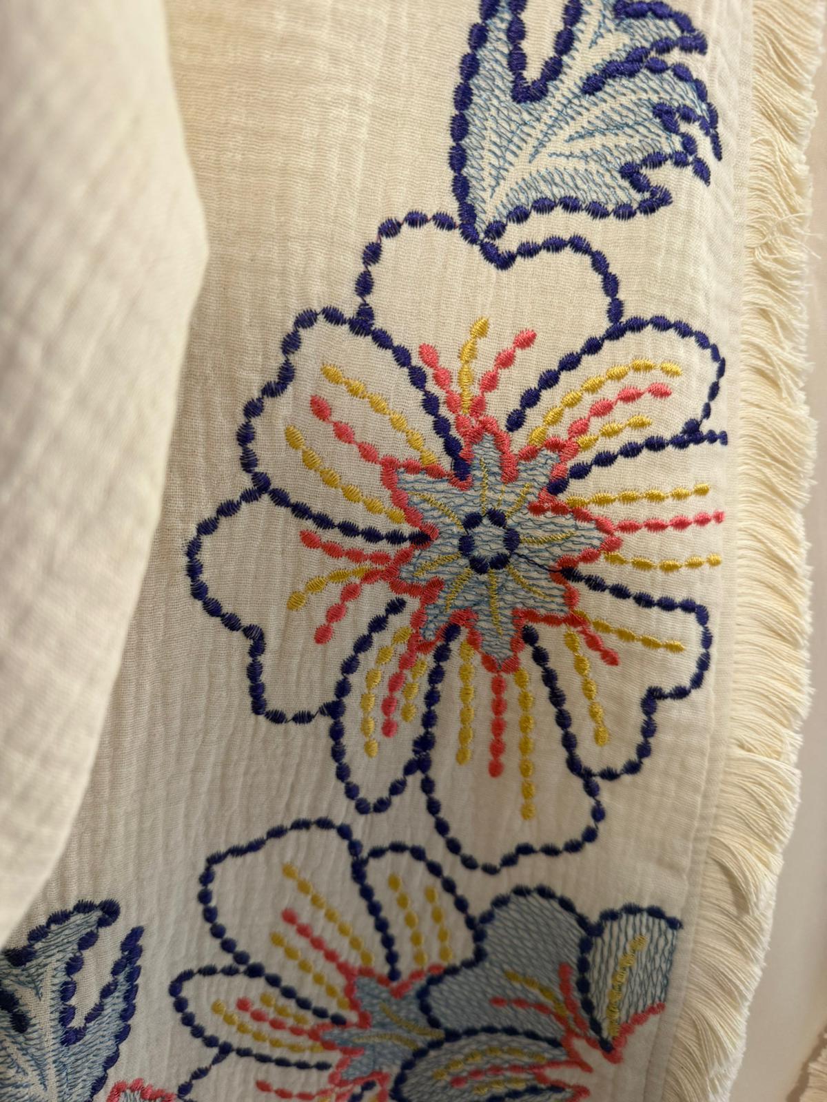 Kimono Florencia - Bordado Floral Multicolor con Flecos