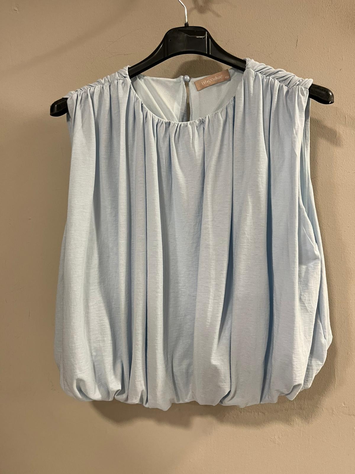 Blusa Blanca Fruncida con Elástico en Cintura