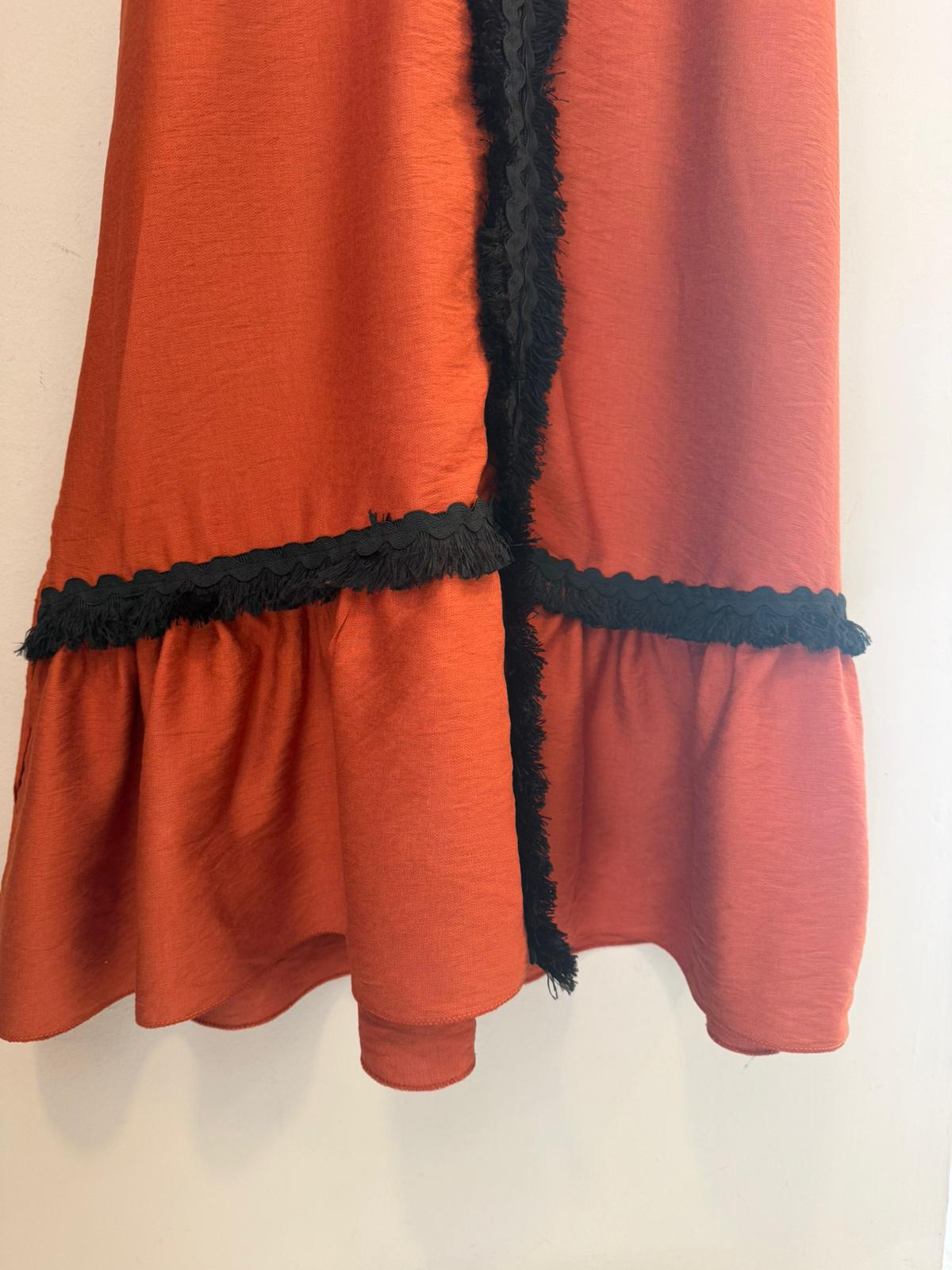 Vestido Largo Flecos Bicolor
