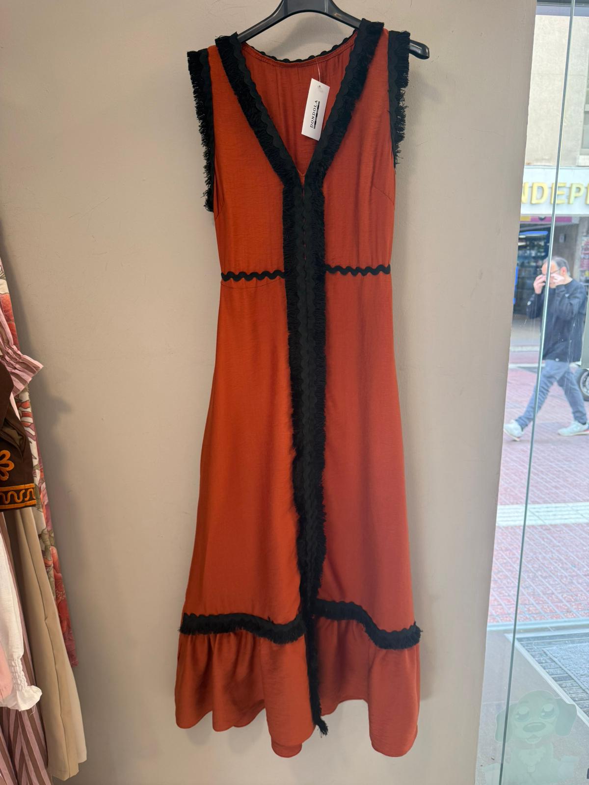 Vestido Largo Flecos Bicolor