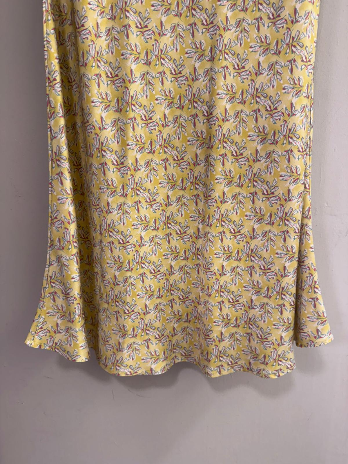 Falda Midi Estampado Hojas Satinada