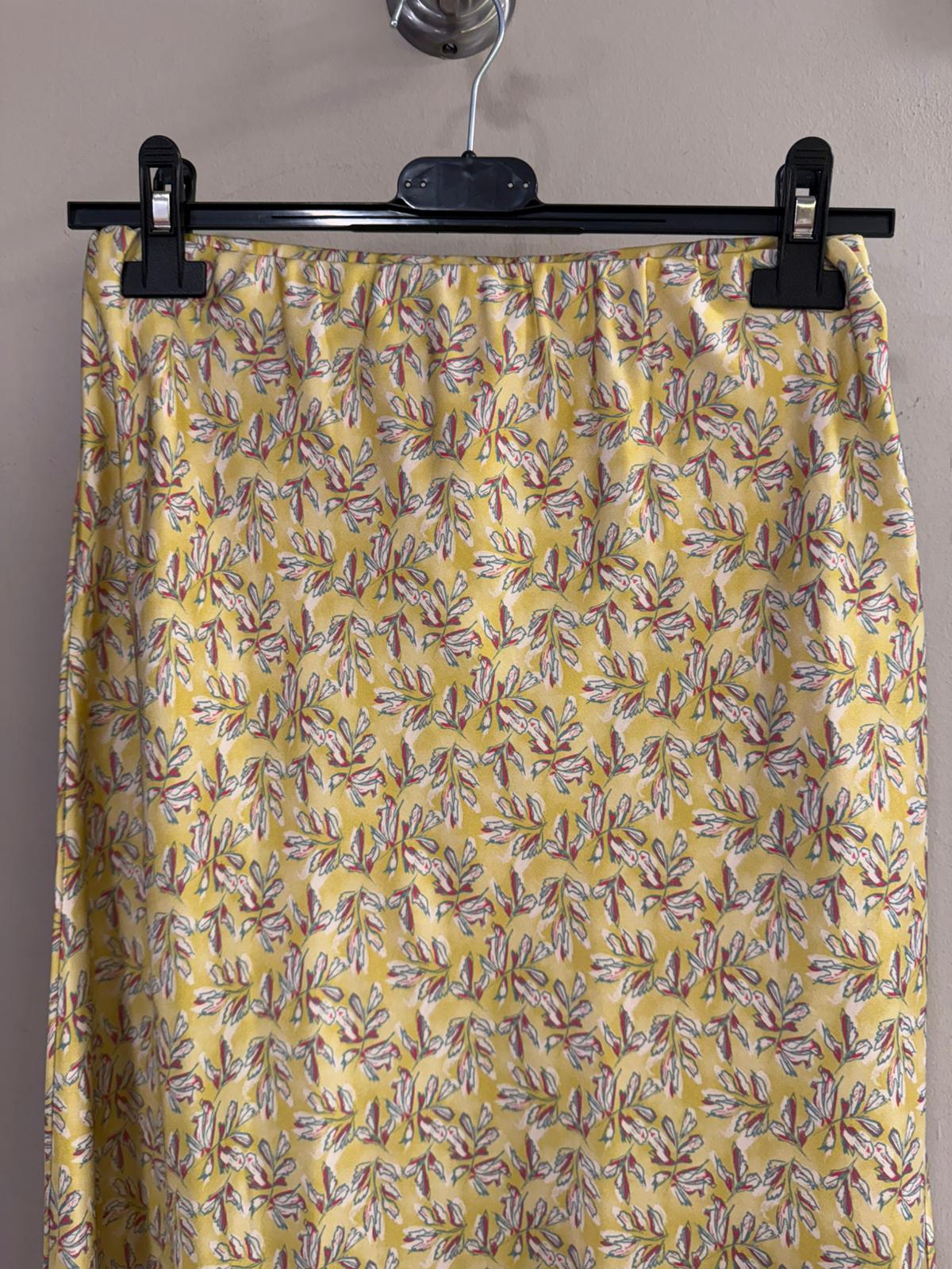 Falda Midi Estampado Hojas Satinada