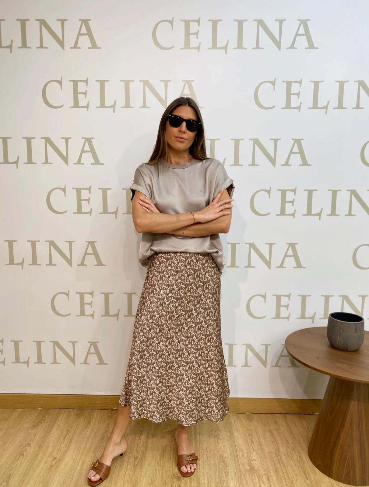 Falda Midi Estampado Hojas Satinada