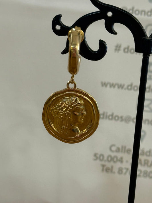 Pendientes Moneda Romana con Aro Dorado