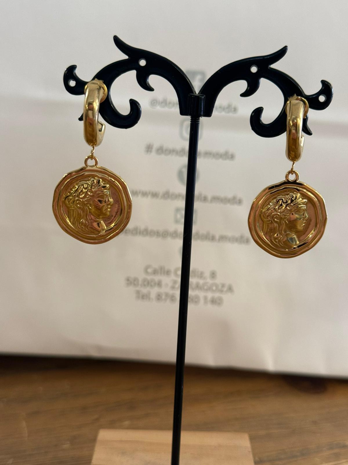 Pendientes Moneda Romana con Aro Dorado