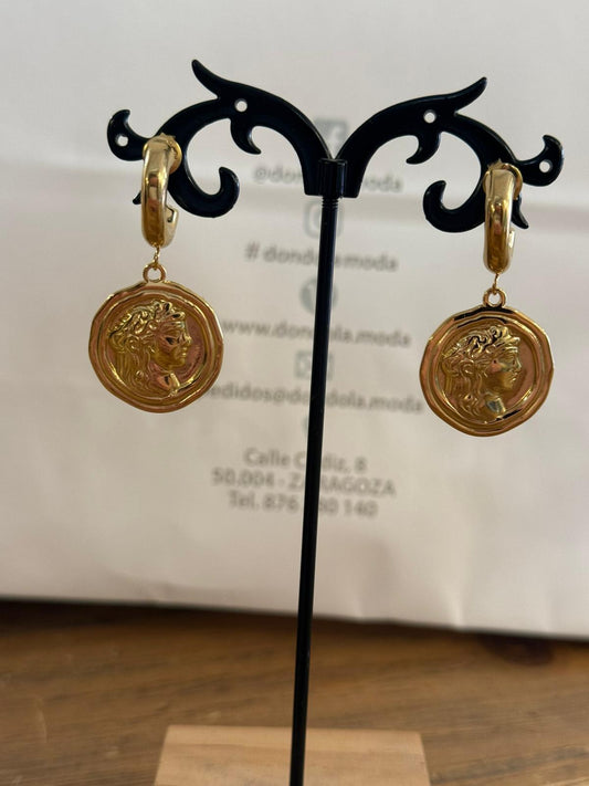 Pendientes Moneda Romana con Aro Dorado