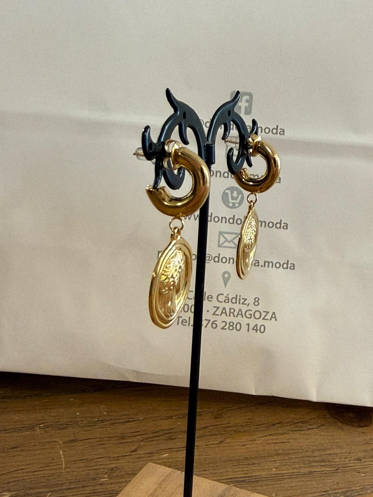 Pendientes Moneda Romana con Aro Dorado