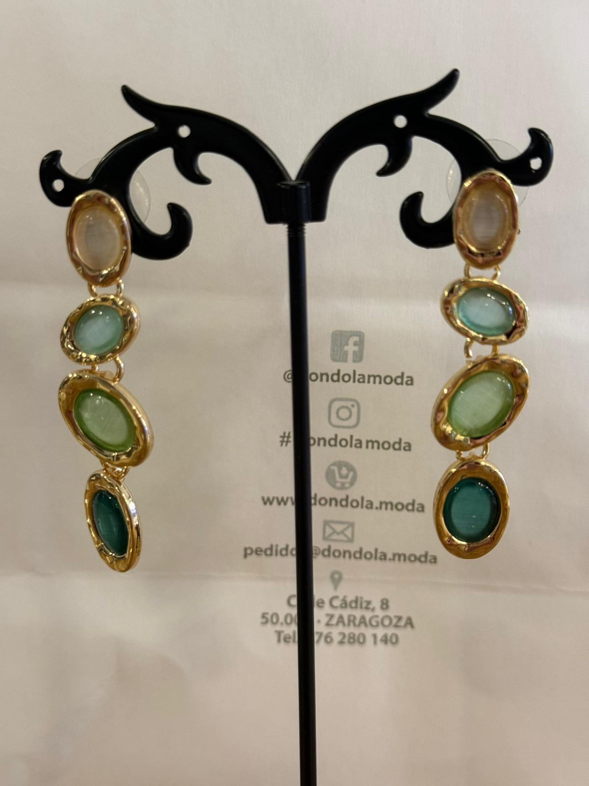 Pendientes Largos Piedras Ovaladas