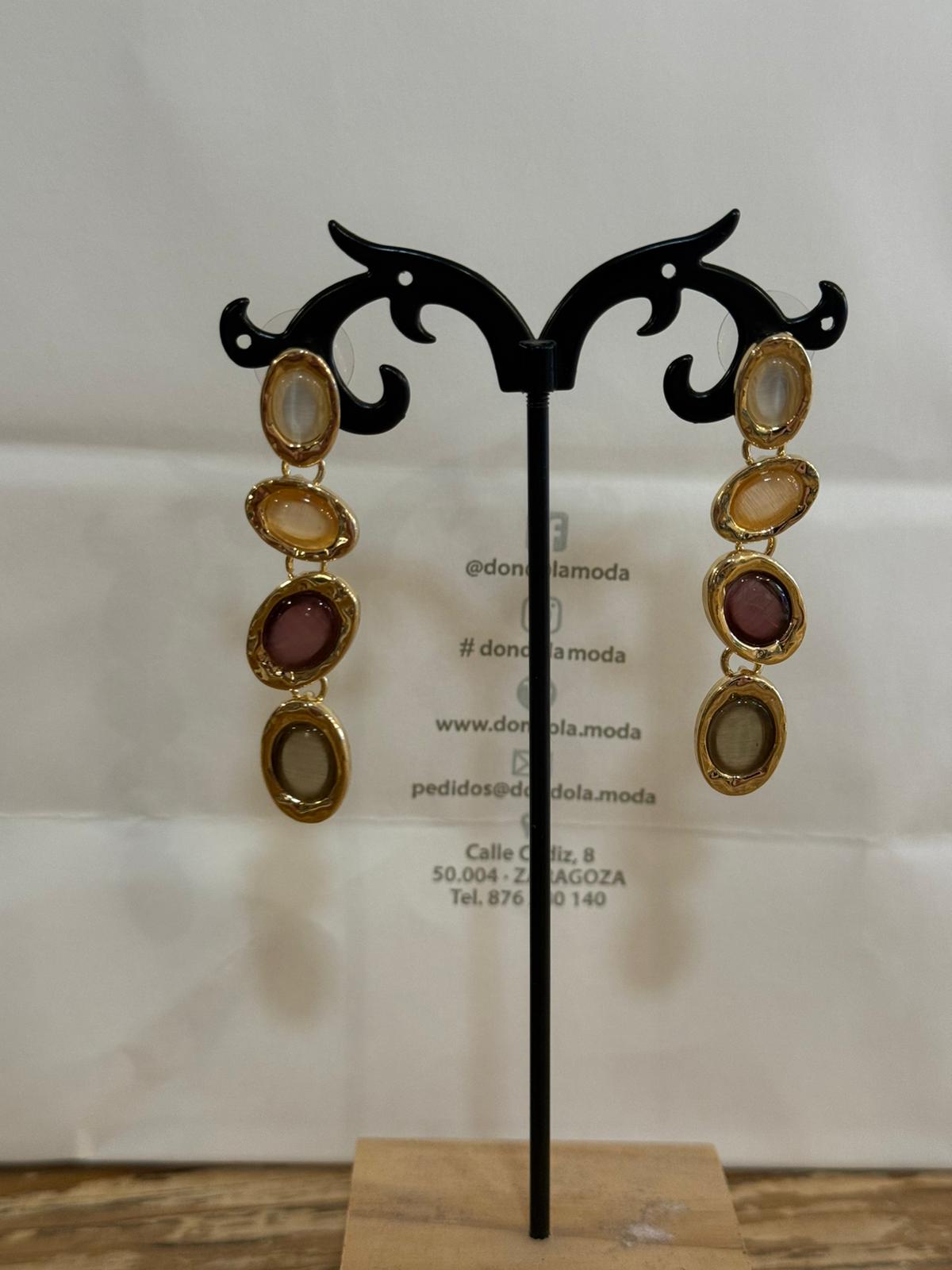 Pendientes Largos Piedras Ovaladas