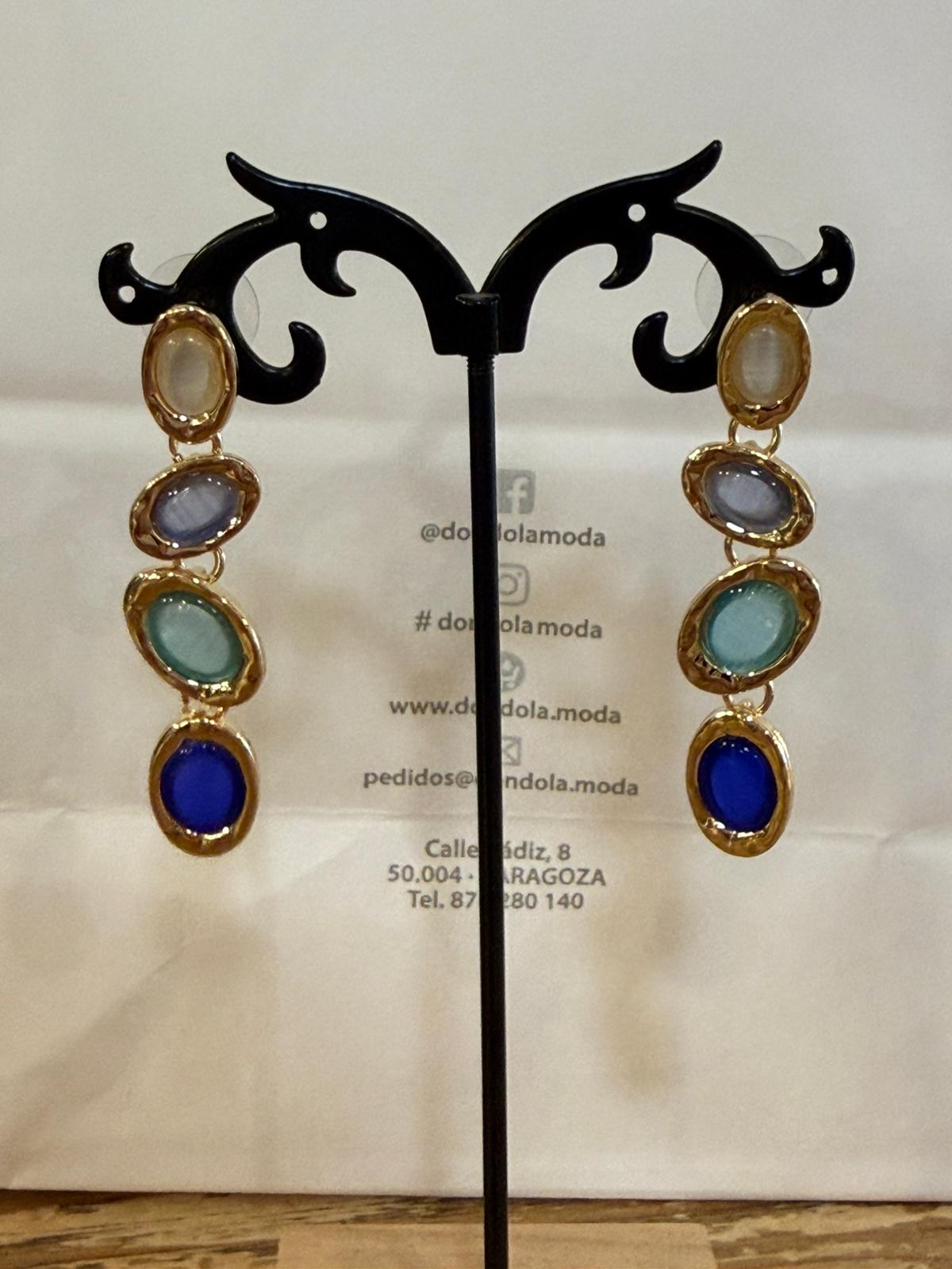Pendientes Largos Piedras Ovaladas