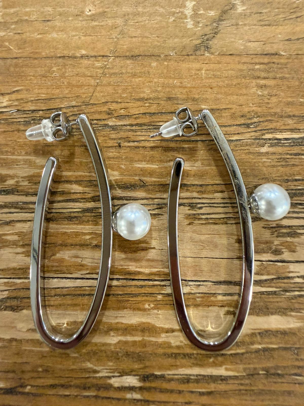 Pendientes Aro Abierto Acero con Perla Colgante