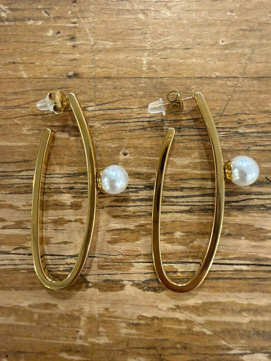 Pendientes Aro Abierto Acero con Perla Colgante