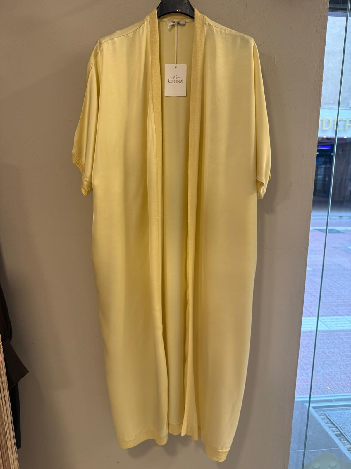 Kimono Largo Satinado con Acabados Rib