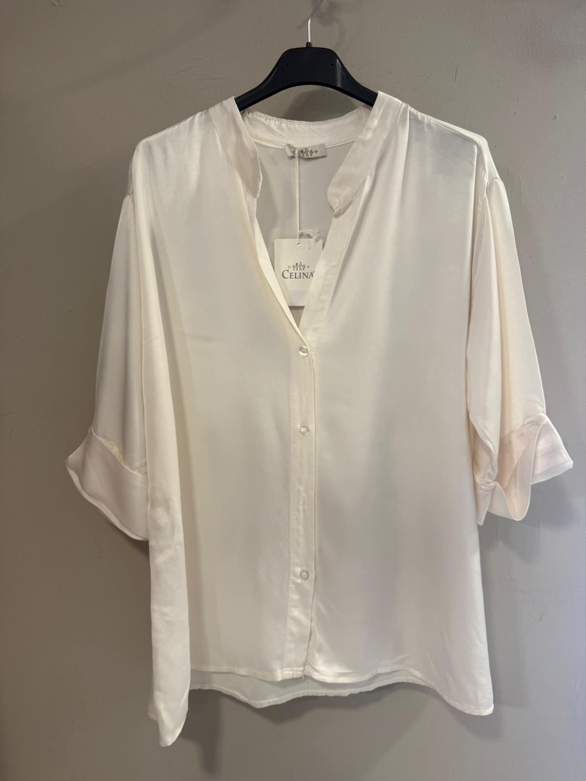 Camisa satinada cuello mao