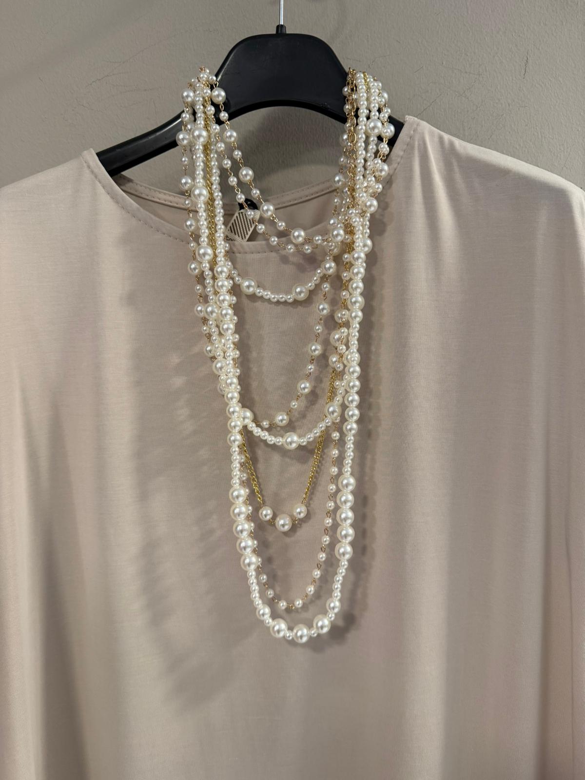 Collar varias vueltas de Perlas y Cadena Dorada