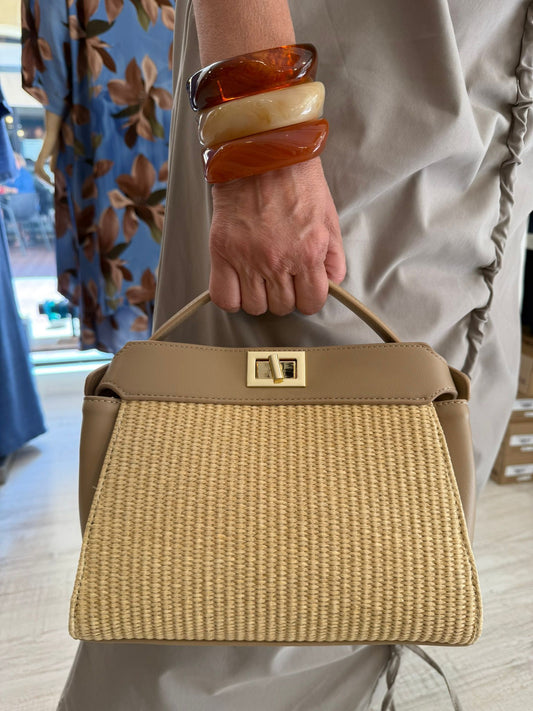 Bolso Rafia Combi Piel Sintética Topo
