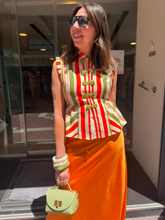 Chaleco rayas naranjas/verdes acabado peplum