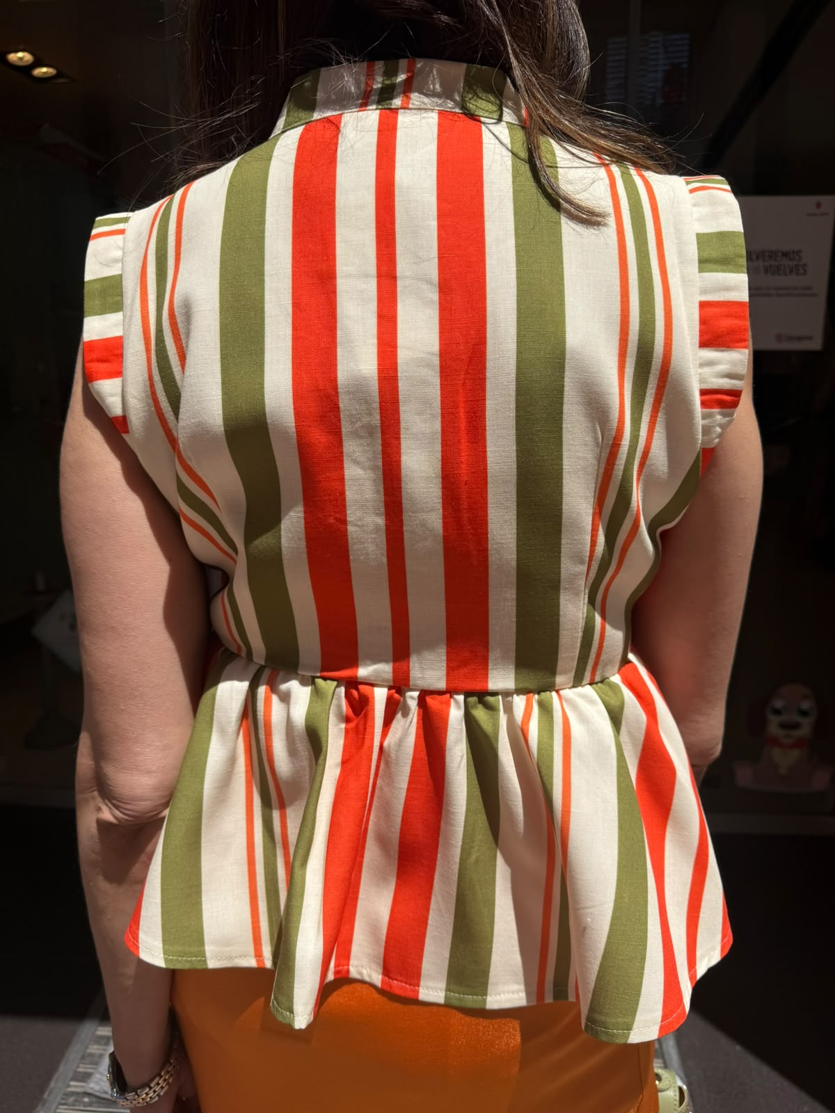 Chaleco rayas naranjas/verdes acabado peplum