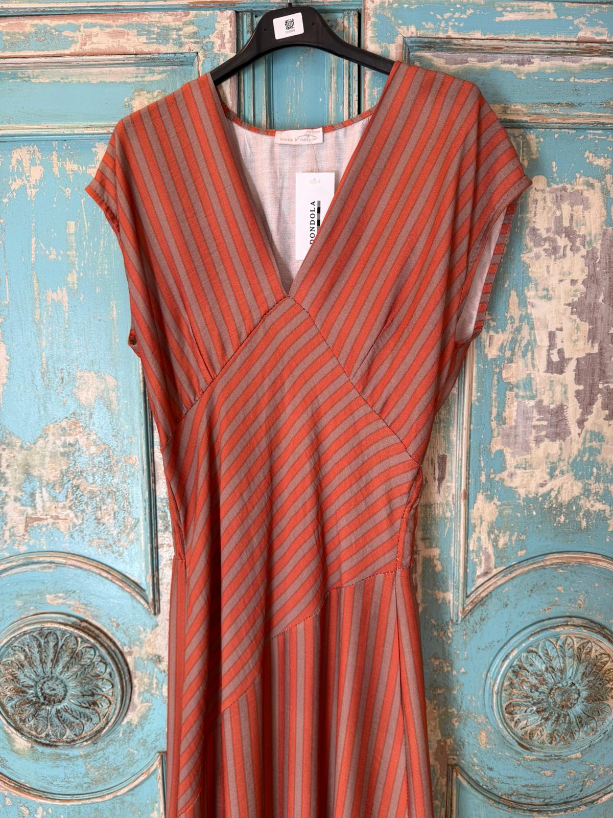 Vestido Rayas Escote Pico con Pieza Cruzada