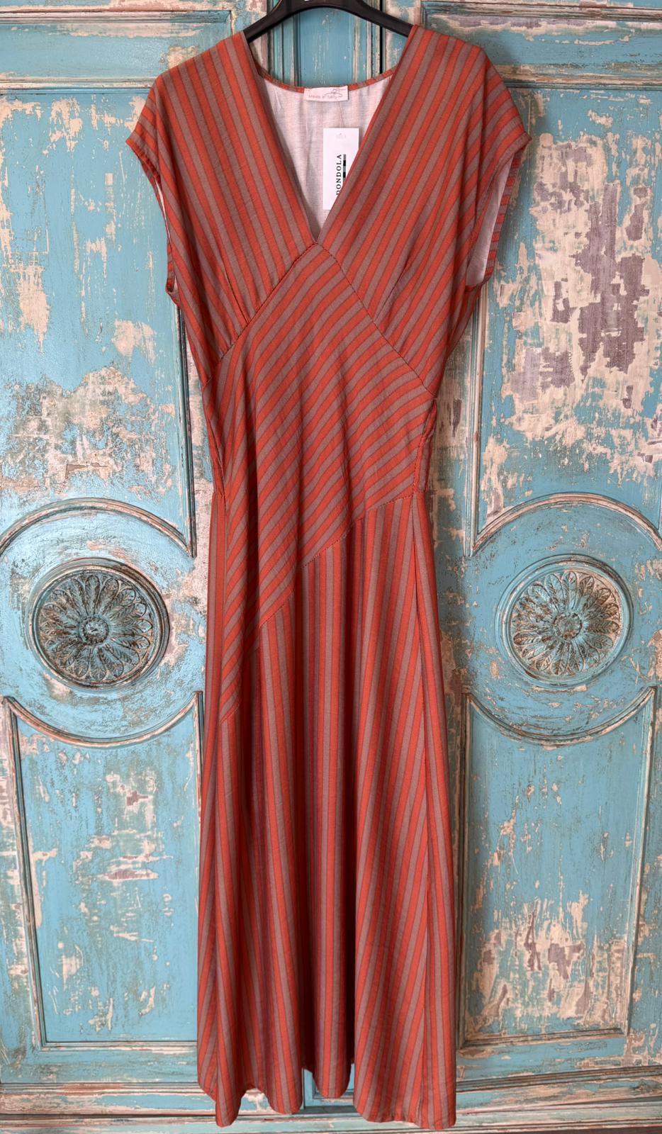 Vestido Rayas Escote Pico con Pieza Cruzada